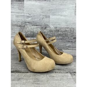 Just Fab Womens Beige Faux Suede Double Strap Heels Size 9